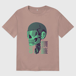 Футболка оверсайз мужская Скелет киборг в стиле VHS, цвет: пыльно-розовый