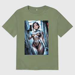 Футболка оверсайз мужская Девушка-наемница, цвет: авокадо
