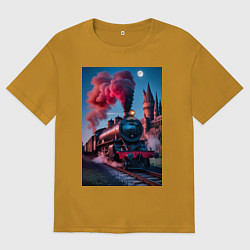 Футболка оверсайз мужская Хогвартс-Экспресс, цвет: горчичный