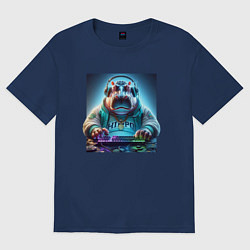 Футболка оверсайз мужская Hippo - esports player, цвет: тёмно-синий