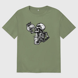 Мужская футболка оверсайз Пивной скелетик