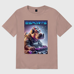 Футболка оверсайз мужская Hippo is esports player - ai art fantasy, цвет: пыльно-розовый
