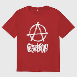 Футболка оверсайз мужская Сектор газа белый логотип анархия, цвет: красный