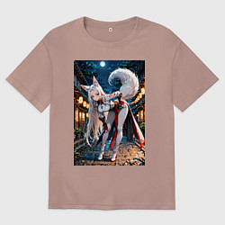 Футболка оверсайз мужская Белоснежная лиса лунной ночью, цвет: пыльно-розовый