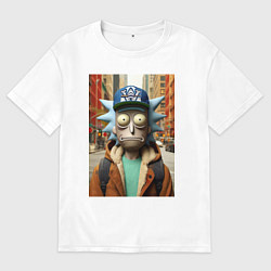 Футболка оверсайз мужская Рик Санчес в Нью-Йорке - нейроарт, цвет: белый