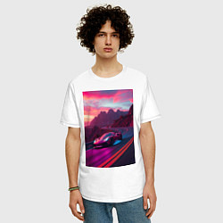 Футболка оверсайз мужская Суперкар едет по серпантину, цвет: белый — фото 2