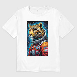 Футболка оверсайз мужская Леопард бравый космонавт - нейроарт, цвет: белый