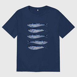 Футболка оверсайз мужская Рыбки акварелью, цвет: тёмно-синий
