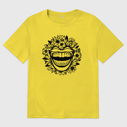 Футболка оверсайз мужская Злая улыбка в цветах, цвет: желтый