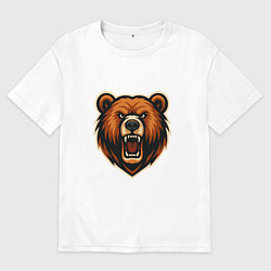 Футболка оверсайз мужская Рычащий медведь, цвет: белый
