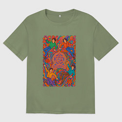 Футболка оверсайз мужская Astro психоделический рисунок, цвет: авокадо
