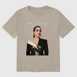 Футболка оверсайз мужская Билли Айлиш в черном костюме, цвет: миндальный