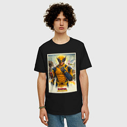 Футболка оверсайз мужская Россомаха стоит и дэдпул рядом, цвет: черный — фото 2
