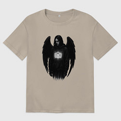 Футболка оверсайз мужская Bones с черными крыльями, цвет: миндальный