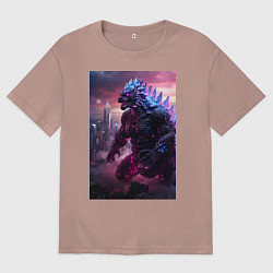 Футболка оверсайз мужская Годзилла посреди мегаполиса, цвет: пыльно-розовый