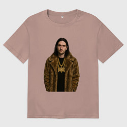 Футболка оверсайз мужская Bones в шубе, цвет: пыльно-розовый