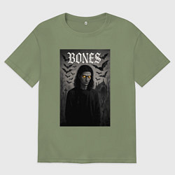 Мужская футболка оверсайз Bones с желтыми горящими глазами