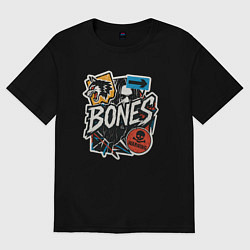 Футболка оверсайз мужская Bones в стиле наклеек, цвет: черный