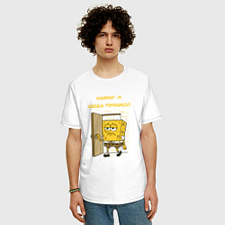Футболка оверсайз мужская Спанч Боб - нафиг я сюда пришел цитата, цвет: белый — фото 2