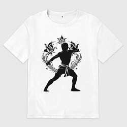 Футболка оверсайз мужская Боец в тайском орнаменте, цвет: белый