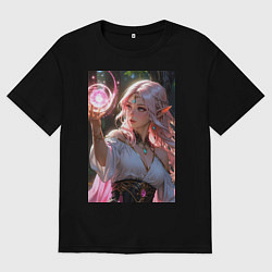 Мужская футболка оверсайз Нежная эльфийка с магической сферой