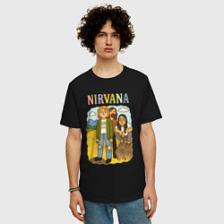Футболка оверсайз мужская Nirvana мультяшный стиль, цвет: черный — фото 2