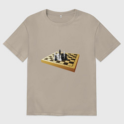 Футболка оверсайз мужская Шахматные фигуры на деревянной доске, цвет: миндальный