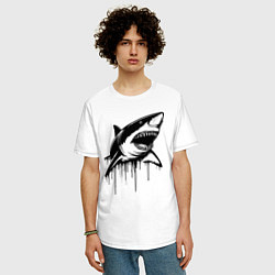 Футболка оверсайз мужская Акула с капающим стилем, цвет: белый — фото 2