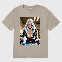 Футболка оверсайз мужская Черная кошка в комнате, цвет: миндальный