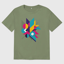 Футболка оверсайз мужская Геометрическая абстракция - взрыв форм и цветов, цвет: авокадо