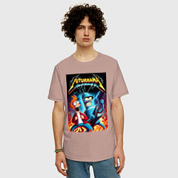 Футболка оверсайз мужская Вокались Фрай и гитарист Бендер - рок группа Футур, цвет: пыльно-розовый — фото 2