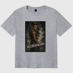 Футболка оверсайз мужская XXXTentacion и облака дыма, цвет: меланж