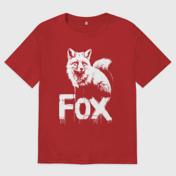 Футболка оверсайз мужская Графичная лиса с надписью, цвет: красный