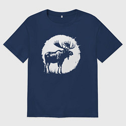 Футболка оверсайз мужская Лось в круге, цвет: тёмно-синий