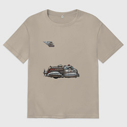 Футболка оверсайз мужская Ретрофутуризм летающая пожарная машина, цвет: миндальный