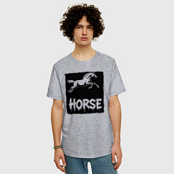 Футболка оверсайз мужская Лошадь в прыжке, цвет: меланж — фото 2
