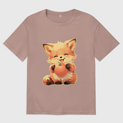 Футболка оверсайз мужская Счастливый лисёнок с апельсином, цвет: пыльно-розовый
