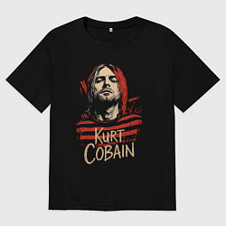 Футболка оверсайз мужская Курт Кобейн с надписью, цвет: черный
