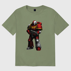 Футболка оверсайз мужская Космический десантник в красных тонах, цвет: авокадо