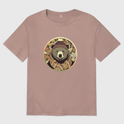 Мужская футболка оверсайз Осенний медведь в шарфе