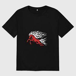 Футболка оверсайз мужская Галоп красного коня, цвет: черный