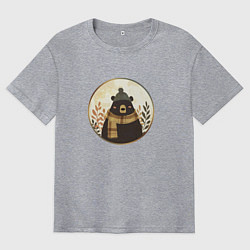 Мужская футболка оверсайз Мишка в шарфе и шапке