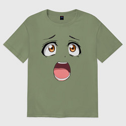 Футболка оверсайз мужская Удивление anime face - большие глаза, цвет: авокадо