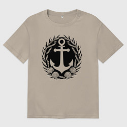 Футболка оверсайз мужская Морской якорь и гребешки, цвет: миндальный