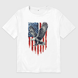 Футболка оверсайз мужская Орёл на фоне американского флага USA, цвет: белый