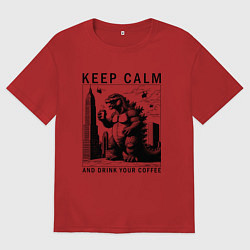 Футболка оверсайз мужская Keep calm and drink your coffee, цвет: красный