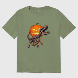 Футболка оверсайз мужская Лампа Джека и скелет динозавра, цвет: авокадо