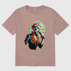 Футболка оверсайз мужская Певица рок вампир с микрофоном, цвет: пыльно-розовый