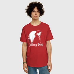 Футболка оверсайз мужская Джонни Депп с ангельскими крыльями, цвет: красный — фото 2