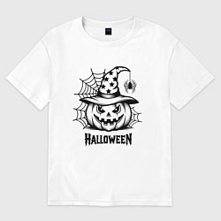 Мужская футболка оверсайз Хэллоуин, тыква и паук